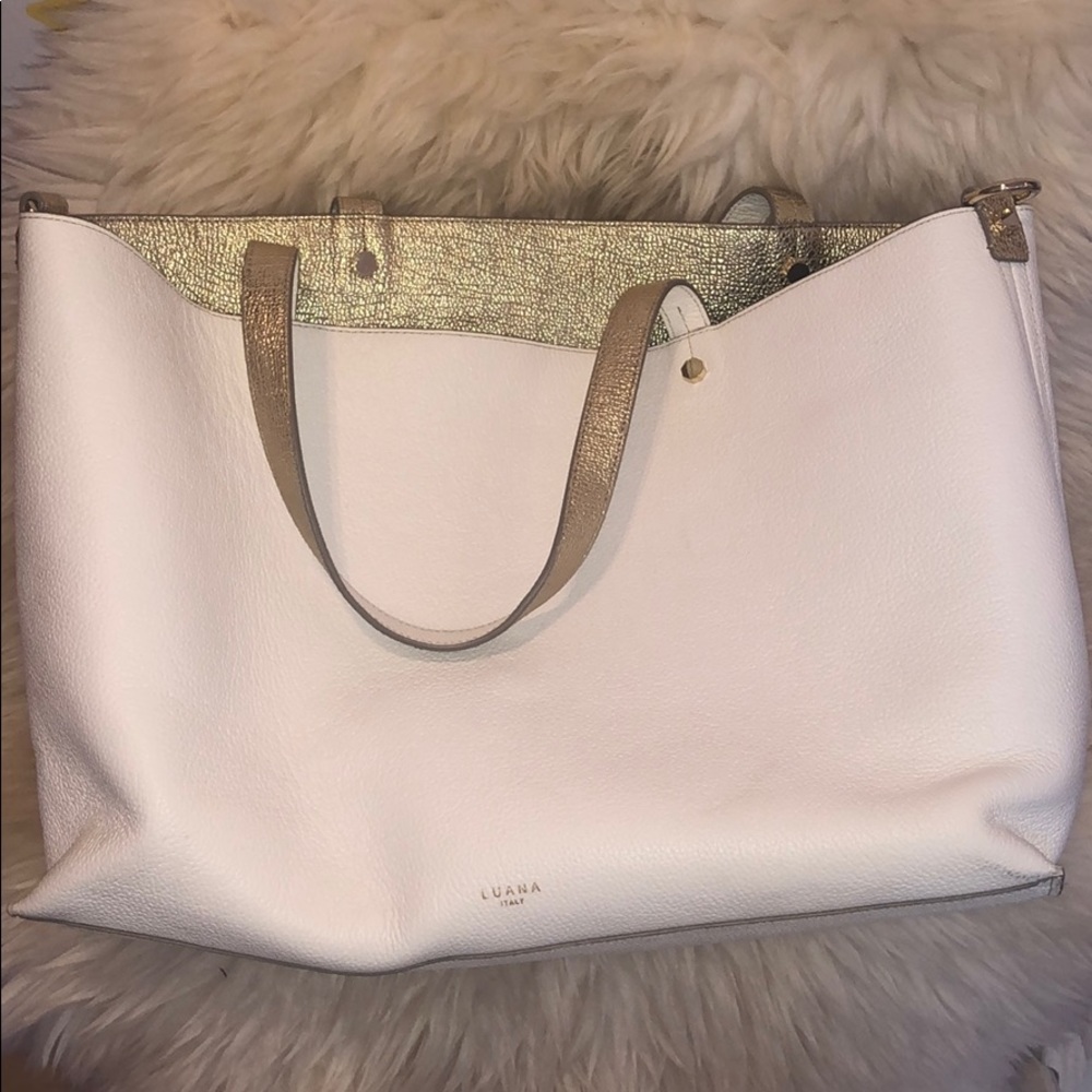 LUANA Italy -Reversible White and Gold Leather Bag